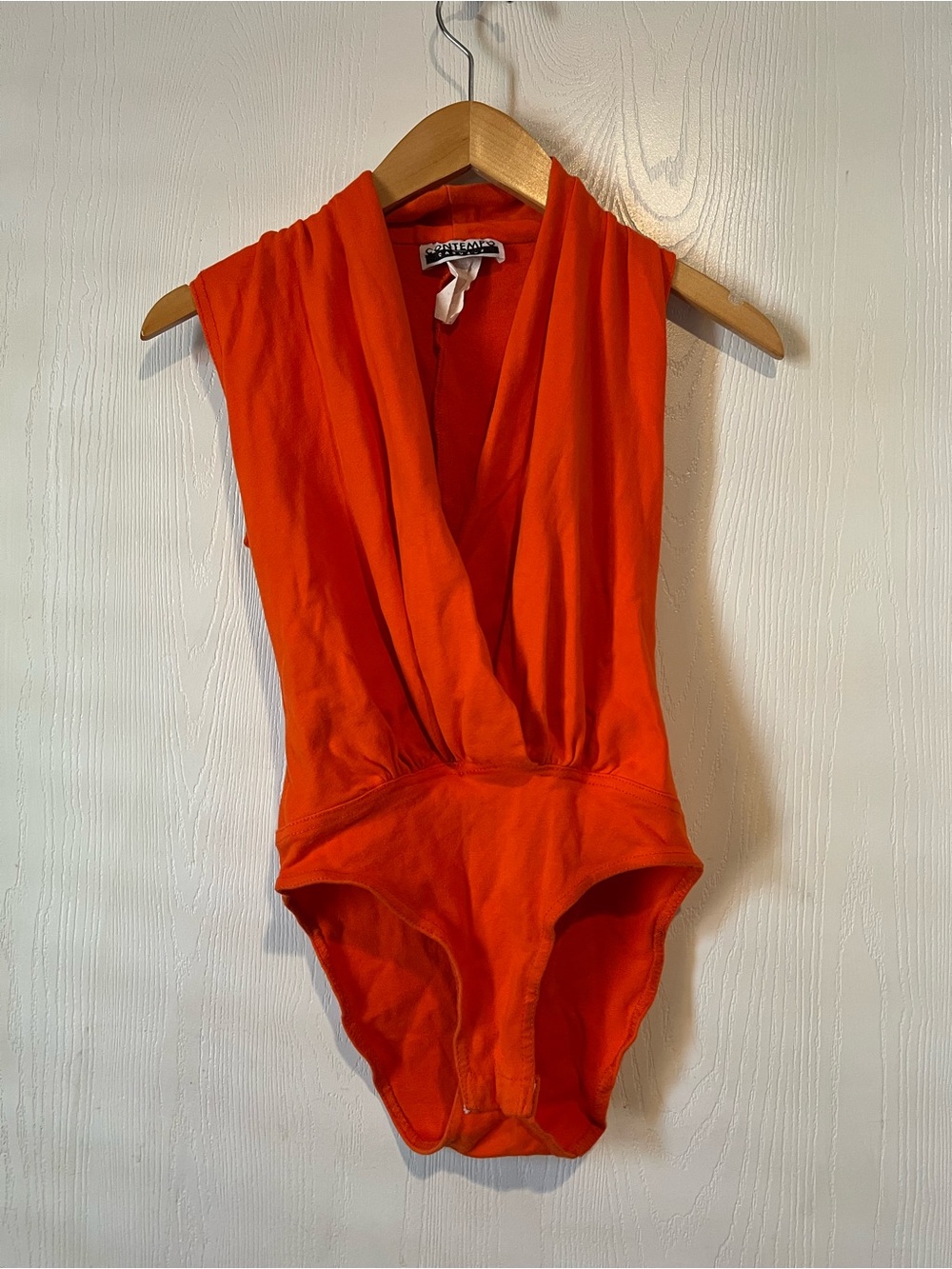 Contempo Casuals Orange Tank Deep V Neck  One Piece  Shirt Top Snap Crotch  Sz S